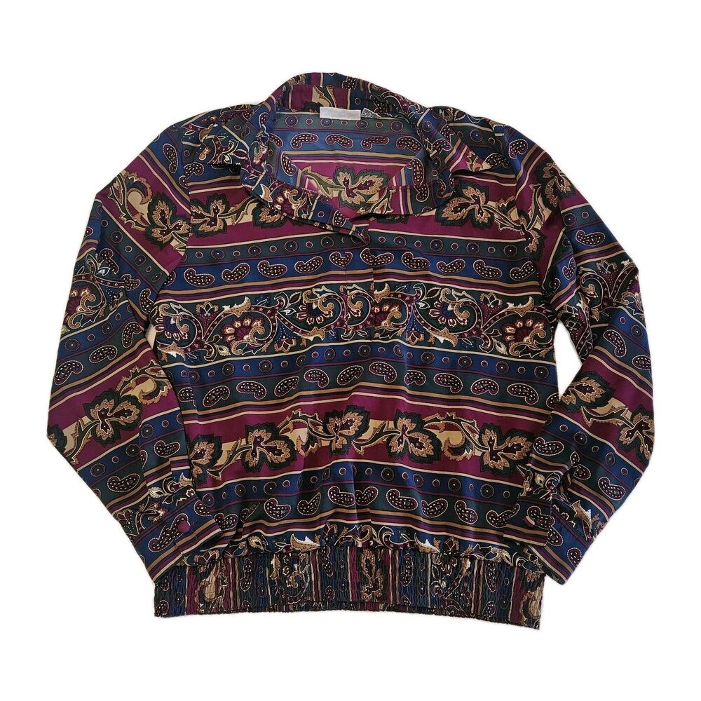 Alfred Dunner Women Blouse Size 10 Paisley 1/2 Button Down Whismygoth Retro 90s